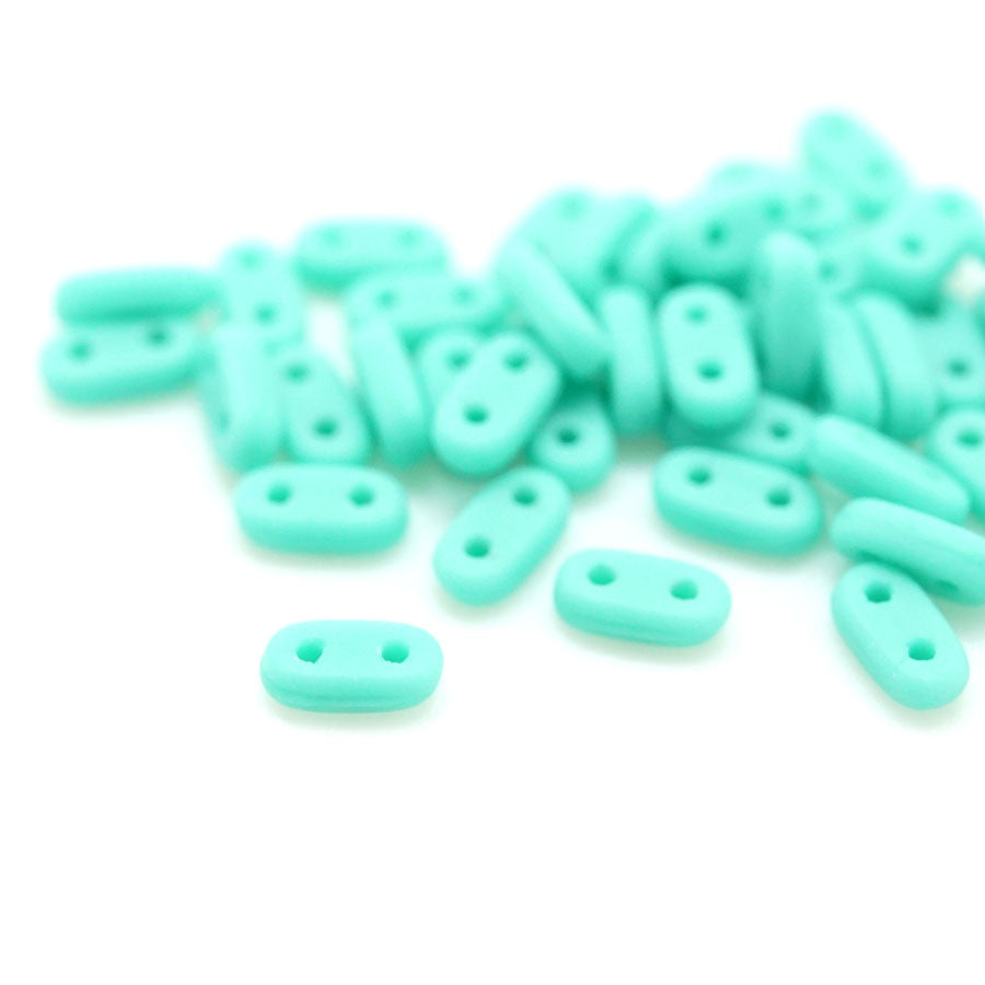 6mm Matte Turquoise Two Hole Bar Czech Beads by CzechMates - Goody Beads