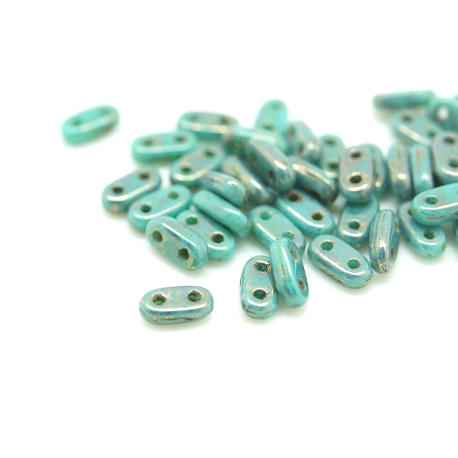 6mm Turquoise Bronze Two Hole Bar Czech Beads by CzechMates - Goody Beads