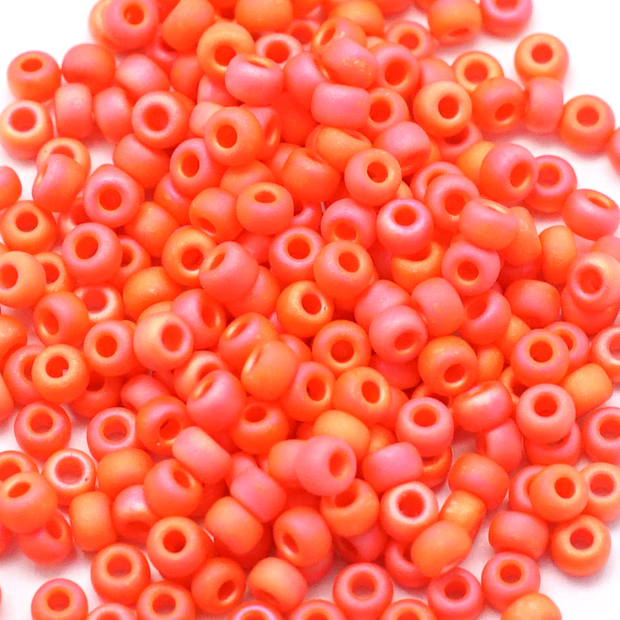 8-9407FR Matte Opaque Vermillion Red AB 8/0 Seed Beads Tube - Goody Beads