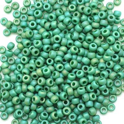 8-94699 Frost Opaque Glaze Rainbow Green 8/0 Round Seed Beads Tube - Goody Beads