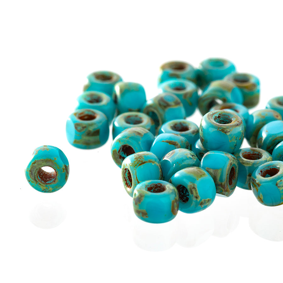 Matubo 3 Cut 6/0 Czech Glass Seed Beads in Blue Turquoise Picasso 393-06-T6303 - 1 Tube - Goody Beads