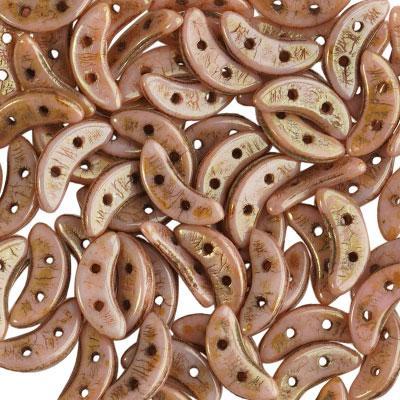 10mm Luster Opaque Rose/Gold Topaz 2-Hole Crescent Czech Glass Beads - Goody Beads