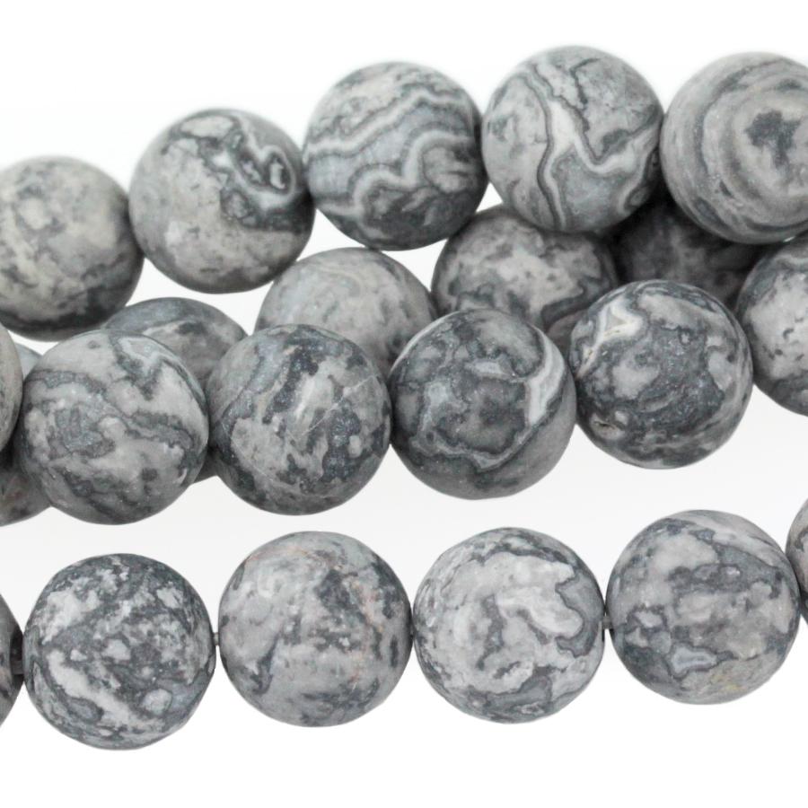 MATTE Silver Crazy Lace Agate 10mm Round 15-16 Inch