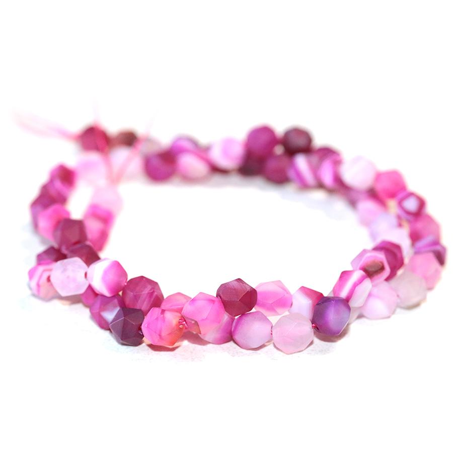 MATTE Pink Sardonyx (dyed) 6mm Star Cut Round 15-16 Inch