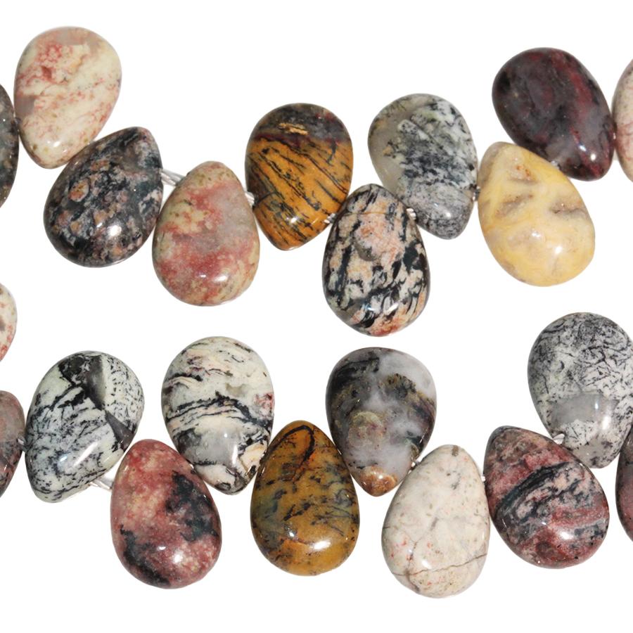 Silver Leaf Jasper 8x12mm Top Drilled Drop 8-Inch