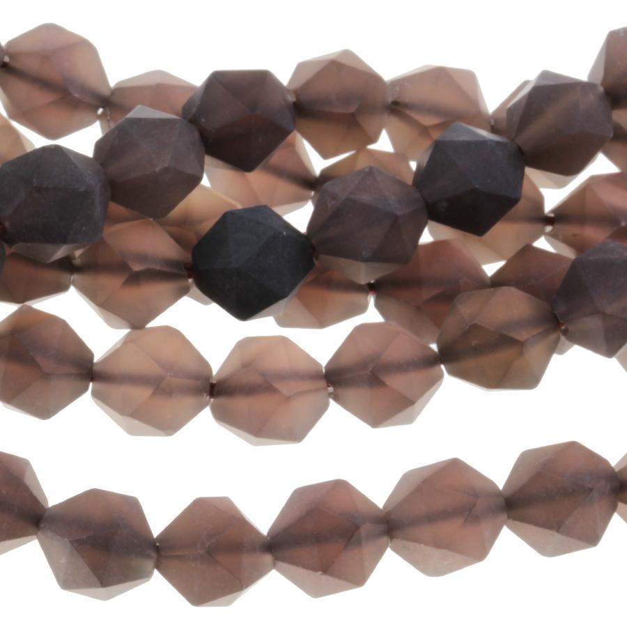 MATTE Smoky Quartz 8mm Star Cut Round 15-16 Inch