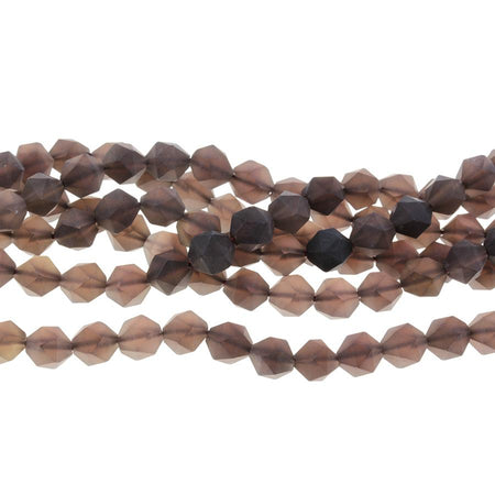 MATTE Smoky Quartz 8mm Star Cut Round 15-16 Inch