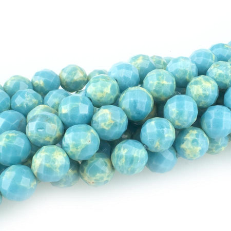 Turquoise-Blue Impression Jasper 8mm Faceted Round 15-16 Inch (Dyed)