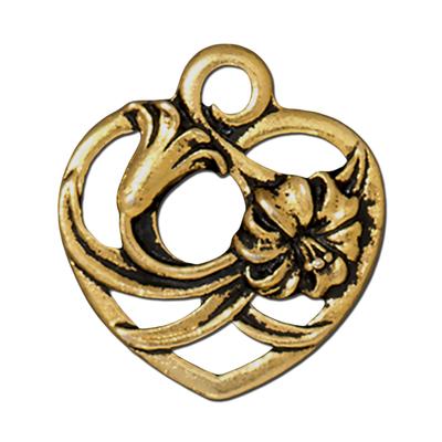 20mm Antique Gold Floral Heart Charm by TierraCast - Goody Beads