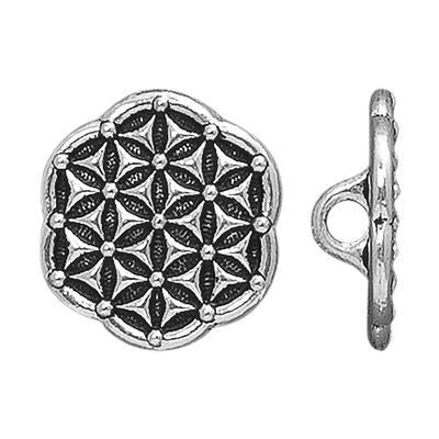 16mm Antique Silver Flower Of Life Button by TierraCast - Goody Beads