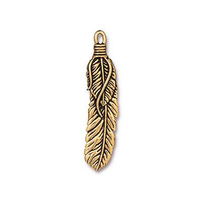 2 Inch Antique Gold Feather Pendant by TierraCast - Goody Beads