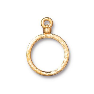 15mm Bright Gold Stitch Around Hammertone Hoop Charm by Tierracast - Goody Beads