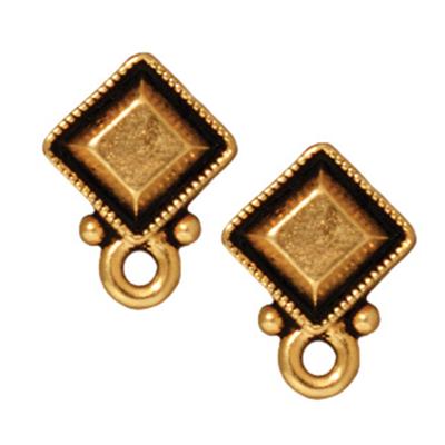 9x12.5mm Antique Gold Plate Faceted Diamond Shaped Post Earrings by Tierracast - Goody Beads