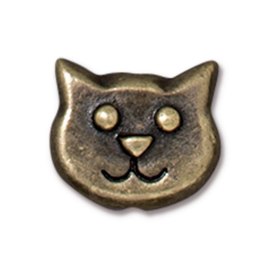 8.5mm Brass Oxide Cat Face Bead - Goody Beads