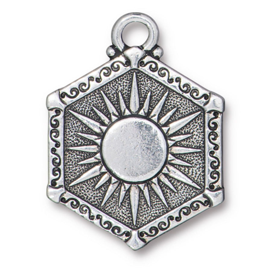 28mm Antique Silver Plated Sun & Moon Two-Sided Pendant By TierraCast - Goody Beads