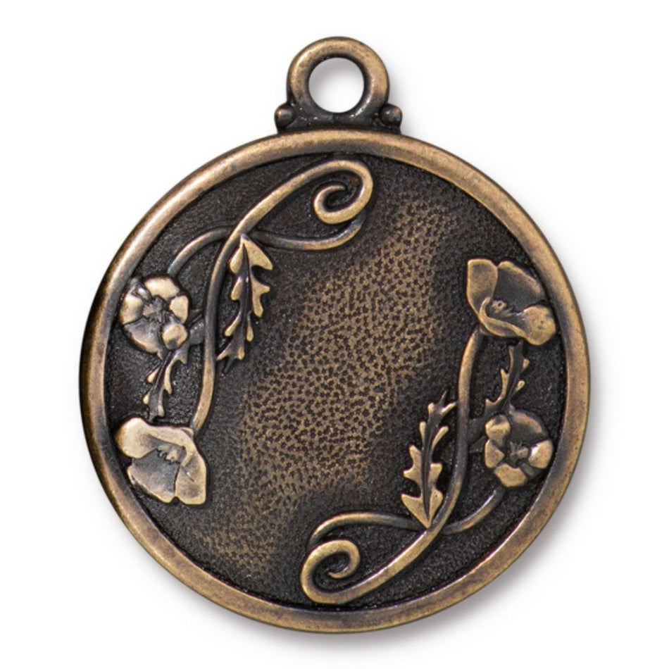 33mm Brass Oxide Poppy Bezel Pendant By TierraCast - Goody Beads