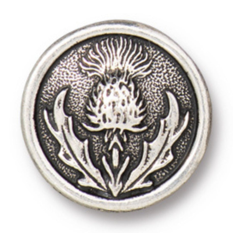 14.5mm Antique Silver Thistle Shank Button By TierraCast - Goody Beads