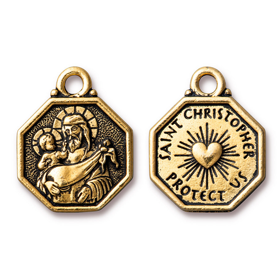 24mm St. Christopher Charm by TierraCast - Antique Gold