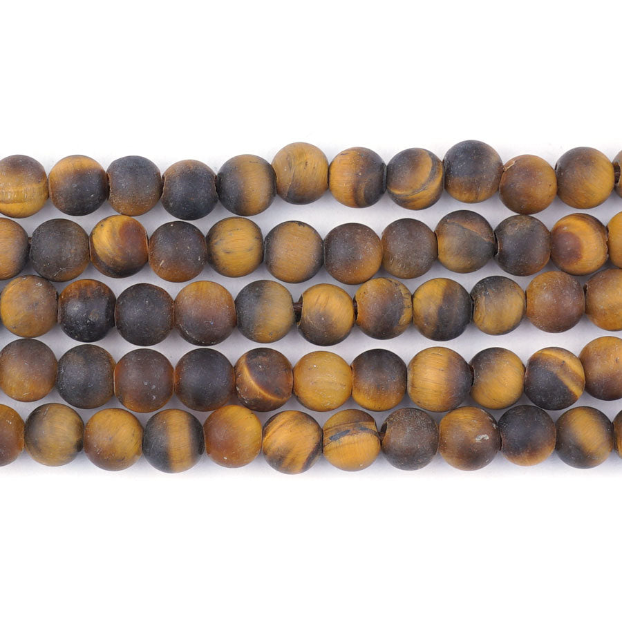 6mm Tiger Eye Natural Round Large Hole Matte - Large Hole Beads - Goody Beads