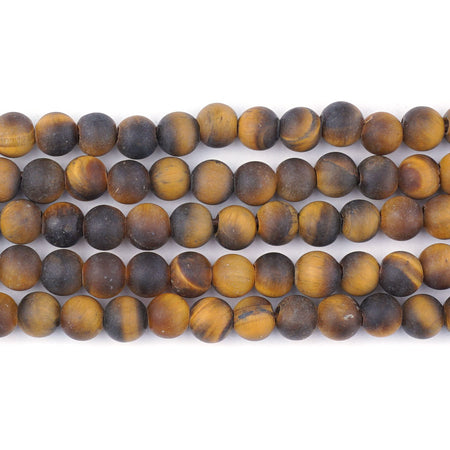 6mm Tiger Eye Natural Round Large Hole Matte - Large Hole Beads - Goody Beads