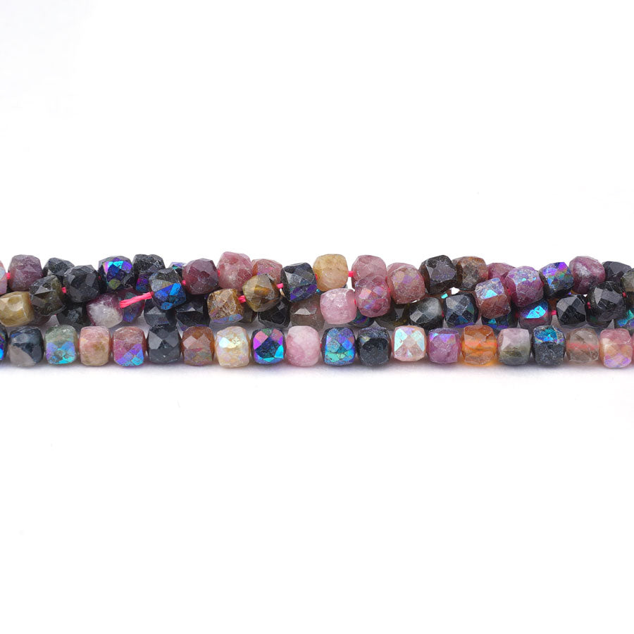 4-4.5mm Tourmaline Faceted Rainbow Plated Natural Cube - 15-16 Inch - Goody Beads