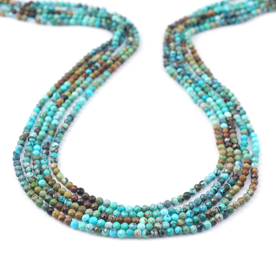 Hubei Turquoise 2mm Blue/Matrix/Green/Brown Round Faceted Banded - 15-16 Inch - Goody Beads