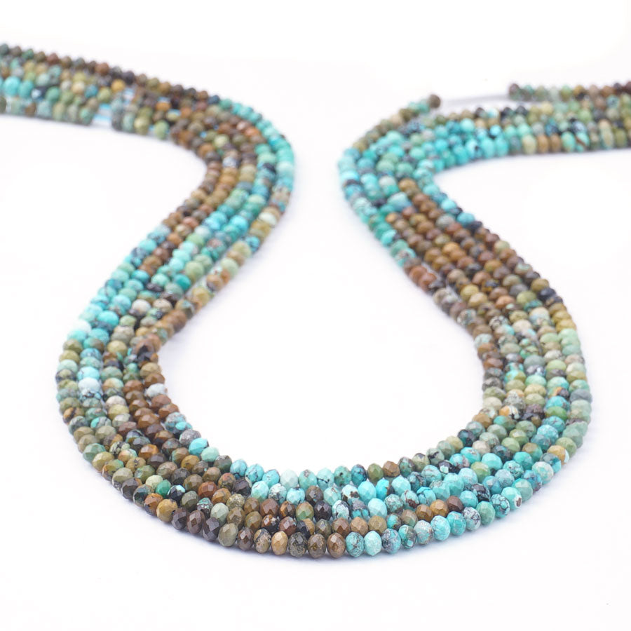 Hubei Turquoise 2X3mm Microfaceted Rondelle Blue/Green/Brown Banded - Limited Editions - Goody Beads