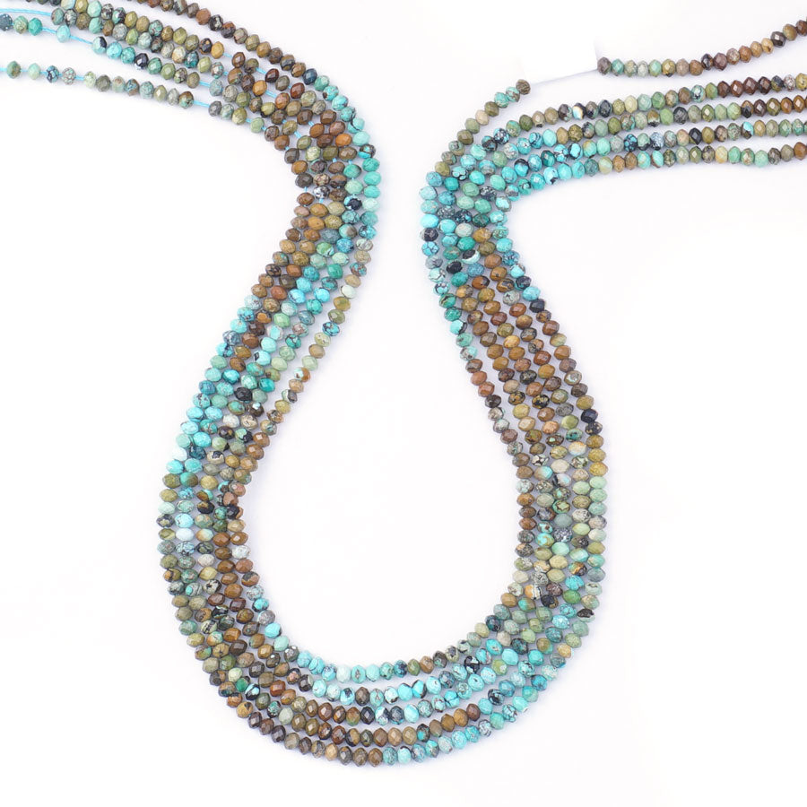 Hubei Turquoise 2X3mm Microfaceted Rondelle Blue/Green/Brown Banded - Limited Editions - Goody Beads