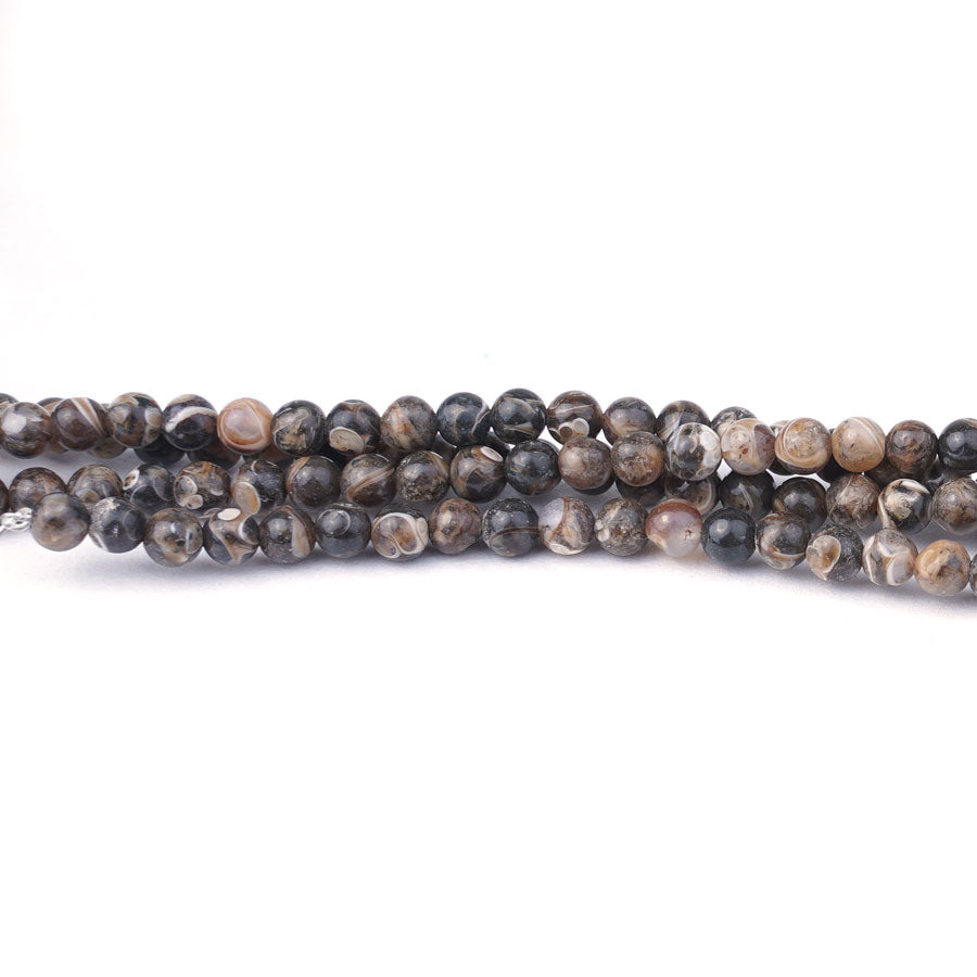 4mm Turritella Agate Natural Round - 15-16 Inch - Goody Beads