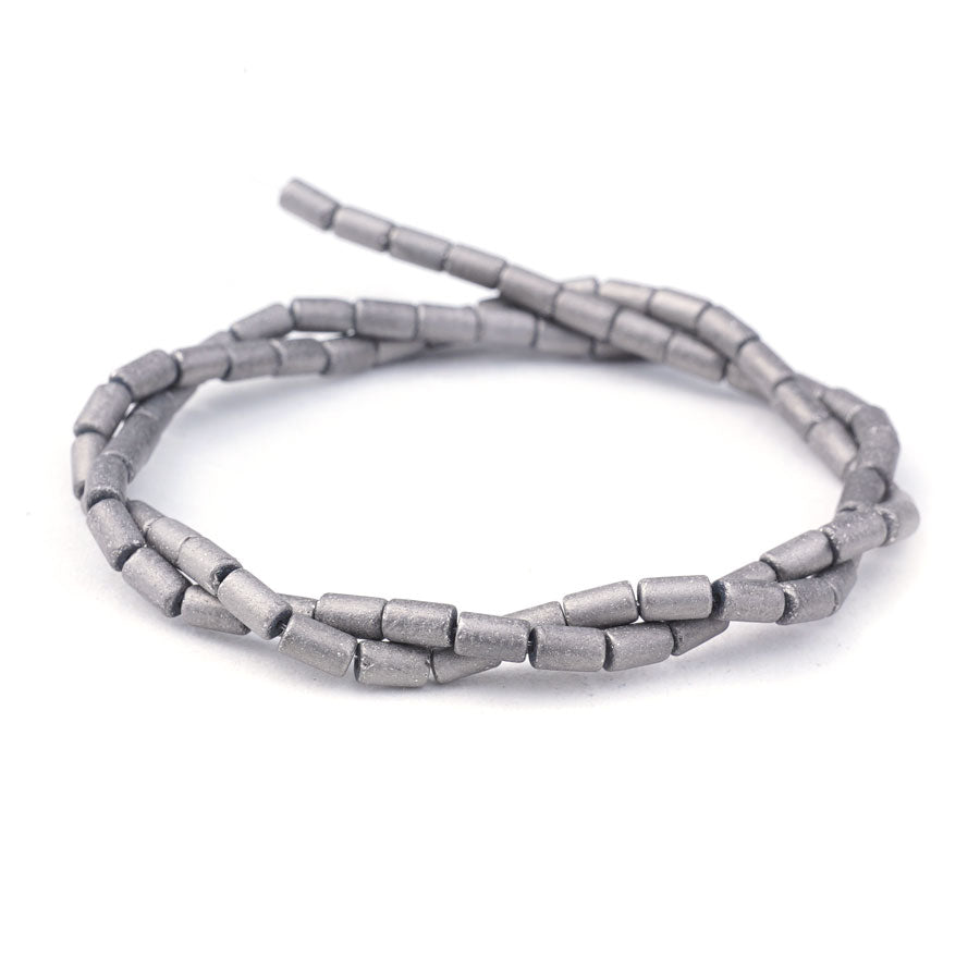 5mm Metallic Silver Matte Glass Tube Beads - Goody Beads