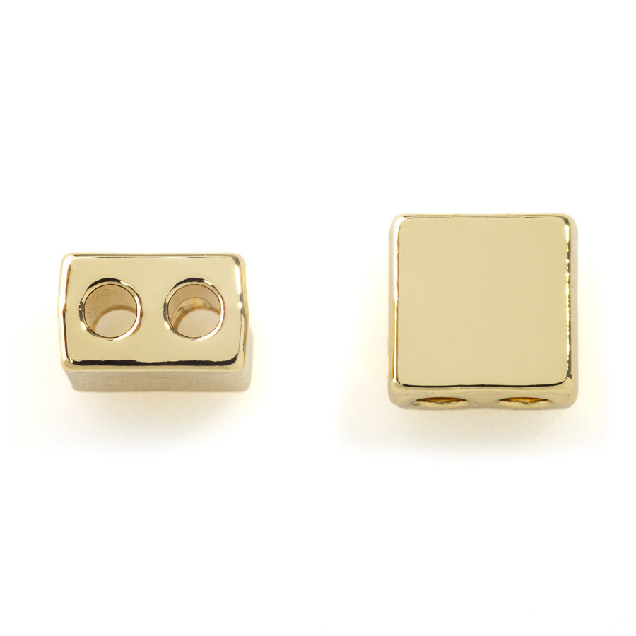 6mm Shiny Square Two-Hole Bead - Gold Plated (5 Pieces)