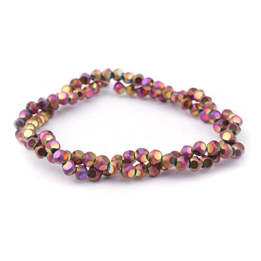 4mm Metallic Rainbow Red Matte Round 6 Dot Glass Beads - Goody Beads