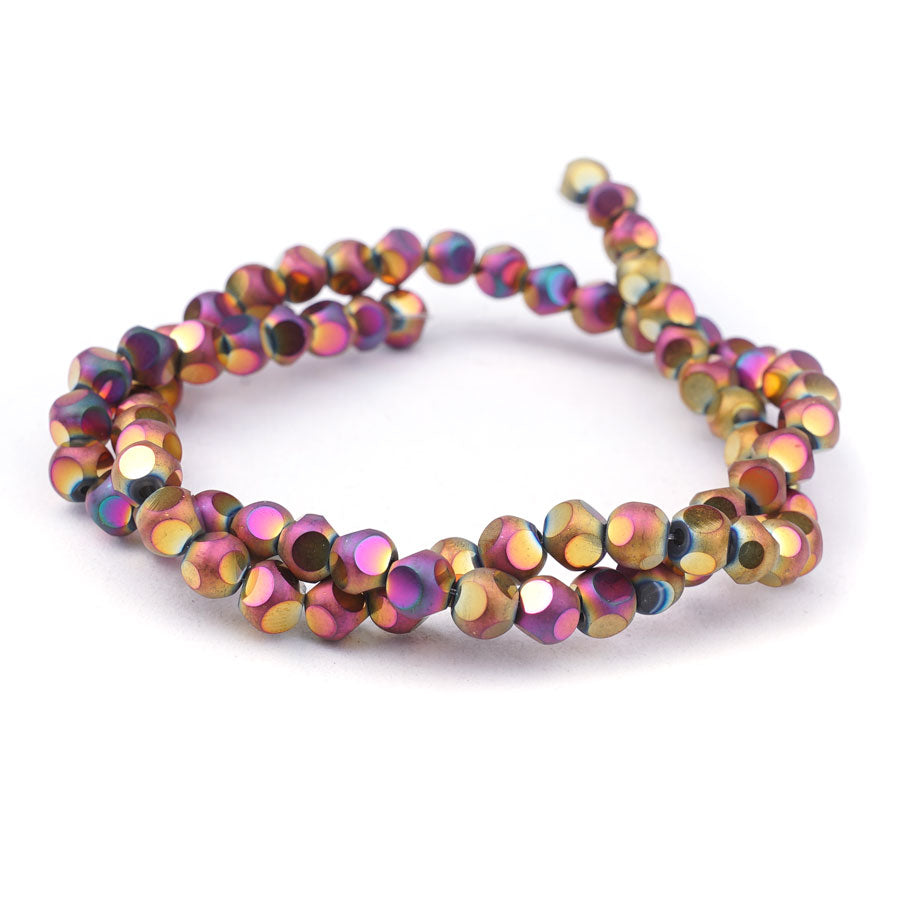 6mm Metallic Rainbow Red Matte Round 6 Dot Glass Beads - Goody Beads