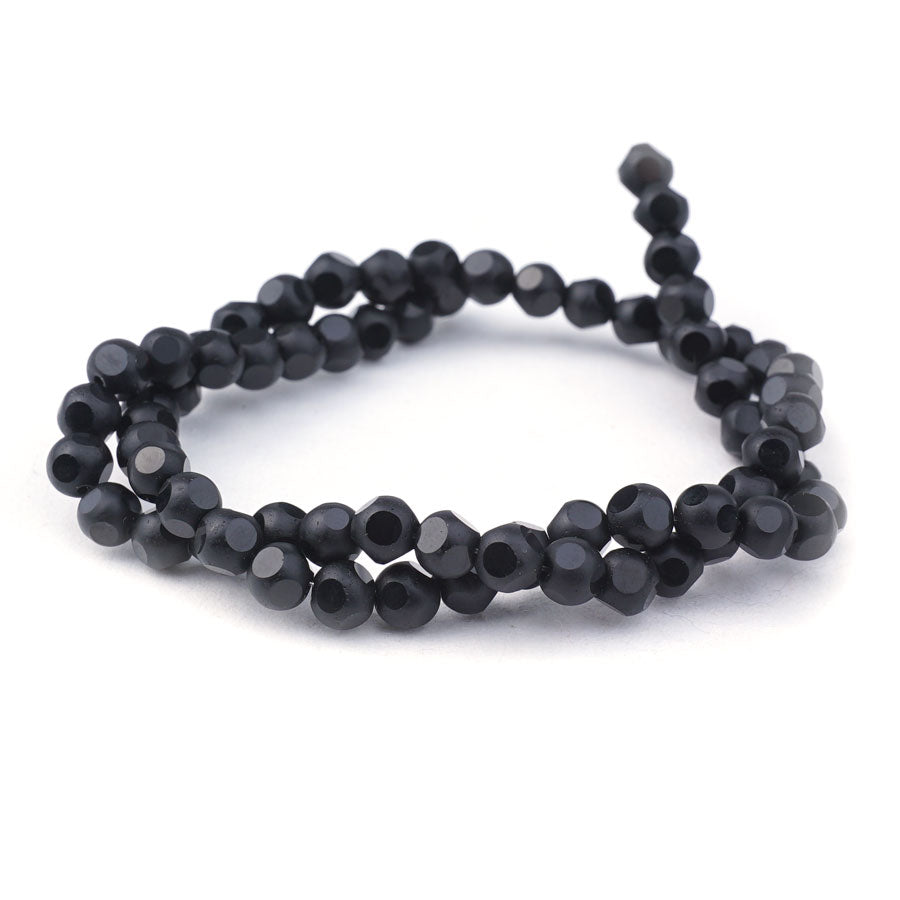 6mm Metallic Black Matte Round 6 Dot Glass Beads - Goody Beads