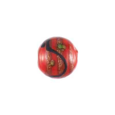 10mm Red with Black and Bronze Swirls Foil Round Glass Beads - Goody Beads