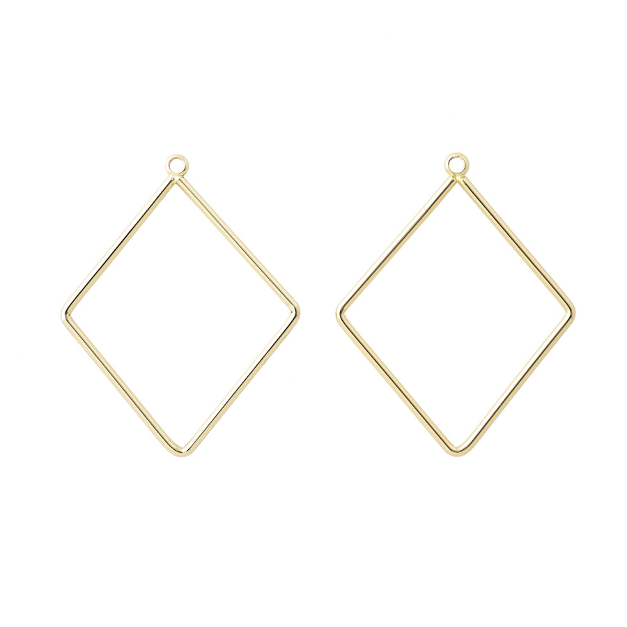 38x30mm Diamond Shaped Pendant/Component in Gold Plated Brass from the Geo Collection (1 Pair)