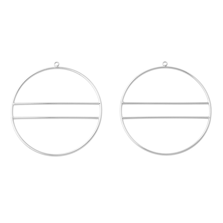 50mm Large Hoop With Interior Bar Pendant/Component in Rhodium Plated Brass from the Geo Collection (1 Pair)