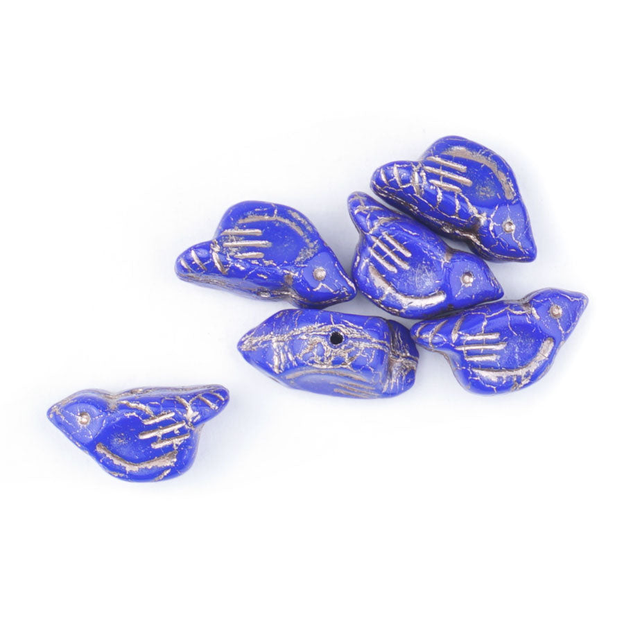 11x22mm Bird Shaped Indigo with Gold Wash Czech Glass Beads - Goody Beads