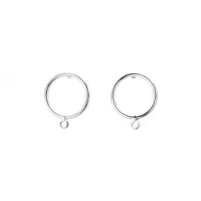 15mm Silver Plated Round Post Earrings with Loop - Goody Beads