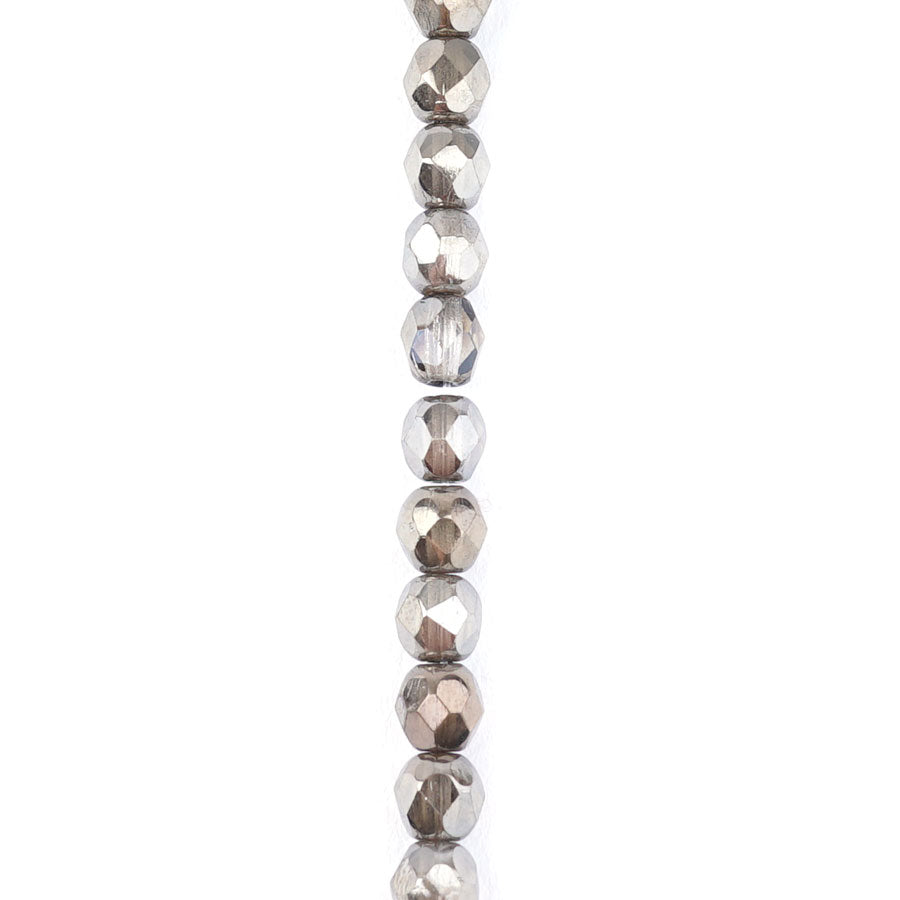 4mm Light Chrome Luster Round Faceted Czech Glass Beads from Raven's Journey - Goody Beads