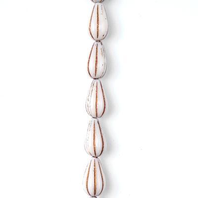 13mm Ivory with Bronze Wash Fluted Drop Czech Glass Beads from Raven's Journey - Goody Beads