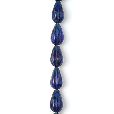 13mm Transparent Colbalt Blue with Picasso Fluted Drop Czech Glass Beads from Raven's Journey - Goody Beads