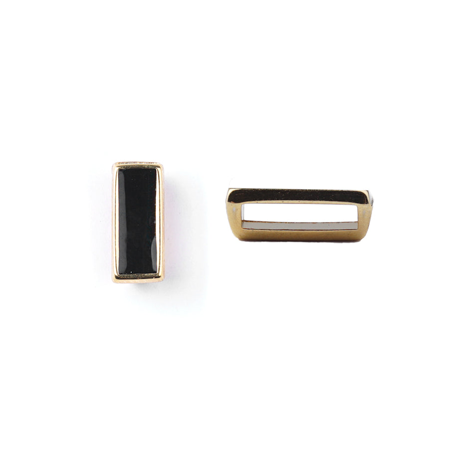 Black Enamel Bar Gold Plated Slider for 10mm Flat Leather - Goody Beads