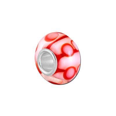 Petite Red Thick Stripes with Outlined Dots Lampwork Glass Bead - Interchangeable - Goody Beads