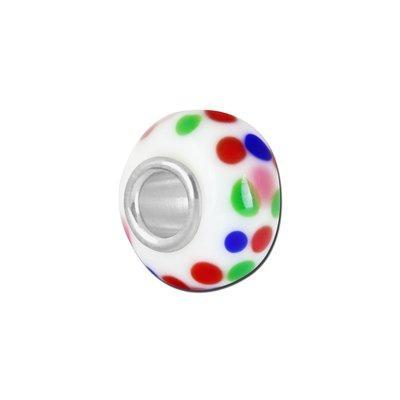 Petite White with Multi Color Paint Dots Lampwork Glass Bead - Interchangeable - Goody Beads