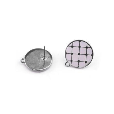 17mm White Tile Enamel Silver Plated Earring Post