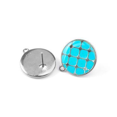 17mm Turquoise Tile Enamel Silver Plated Earring Post