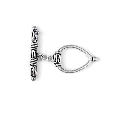 24mm Antique Silver Plated Bali Style Teardrop Toggle Clasp - Goody Beads