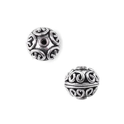 12mm Antique Silver Plated Bali Style Scroll Design Round Beads - Goody Beads