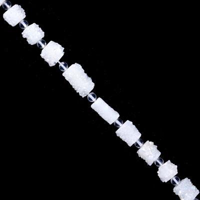 White and Ivory Irregular Druzy Agate Tube Beads - 16 Inch Strand
